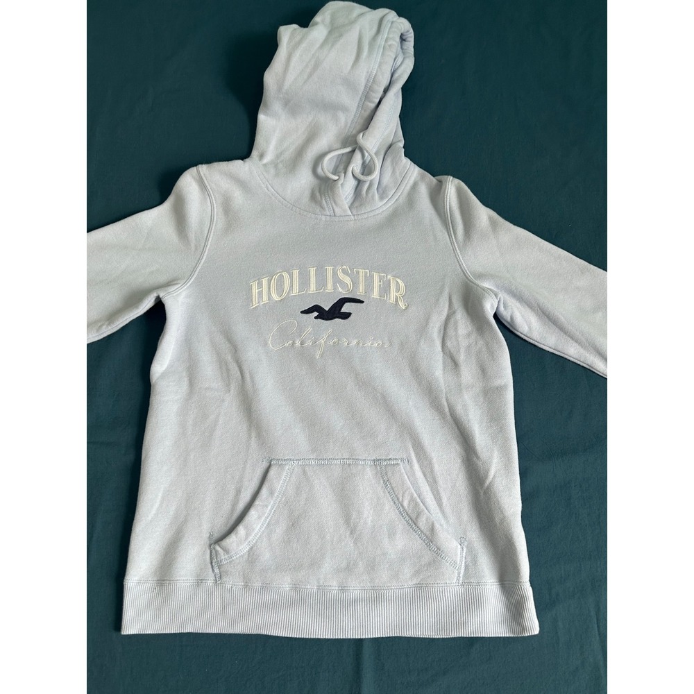Hollister California Light Blue Logo Pullover Hoodie Sweatshirt Womens Medium